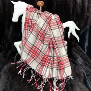 Beautiful red cream black plaid scarf